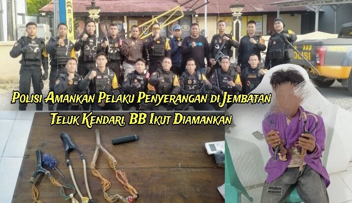 Polsek Kendari dan Dit Samapta Polda Sultra Amankan Pelaku Penyerangan di Jembatan Teluk Kendari