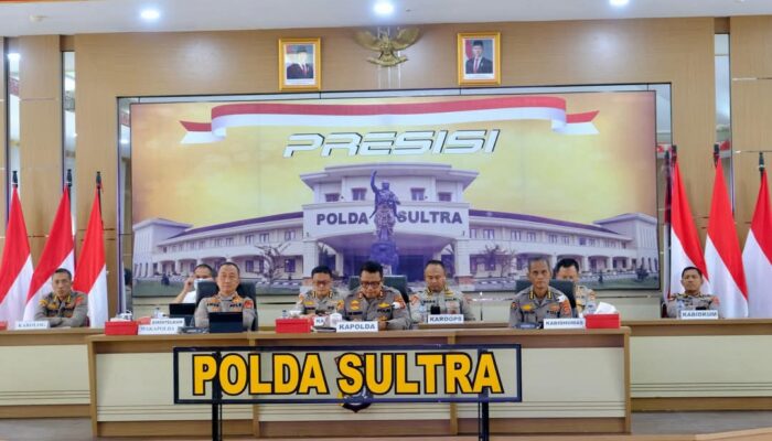 Polda Sultra Ikuti Rakernis Gabungan Empat Divisi Mabes Polri Secara Virtual di Aula Dachara