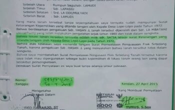 Begini Bentuk dan Isi Surat Pembatalan Alas Hak Tanah Warga Secara Sepihak yang Diduga Libatkan Oknum DPRD Kendari