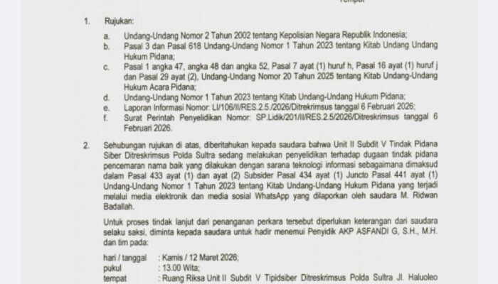 KKJ Sultra Kecam Pemanggilan Jurnalis dan Ketua JMSI oleh Polda Sultra, Dinilai Ancam Kemerdekaan Pers
