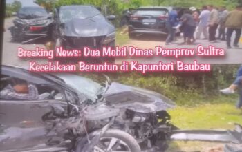 Breaking News: Dua Mobil Dinas Pemprov Sultra Kecelakaan Beruntun di Kapuntori Baubau