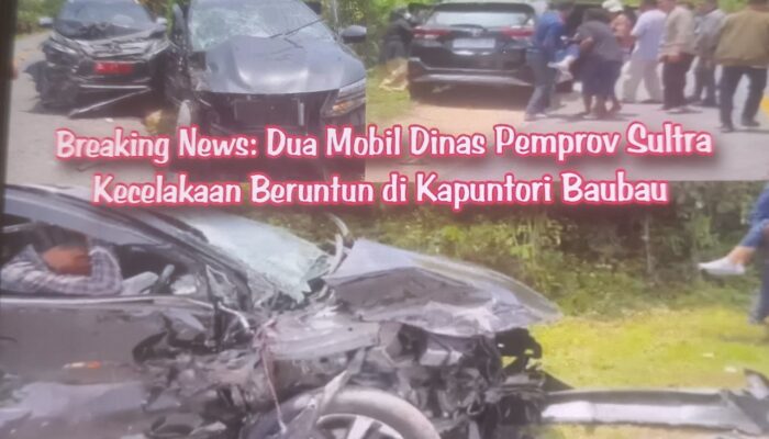 Breaking News: Dua Mobil Dinas Pemprov Sultra Kecelakaan Beruntun di Kapuntori Baubau