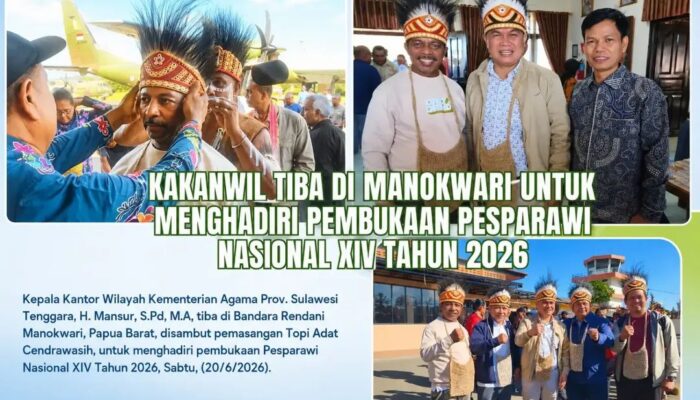 Kakanwil Kemenag Sultra Tiba di Manokwari, Disambut Prosesi Adat Papua Jelang Pembukaan Pesparawi Nasional XIV 2026