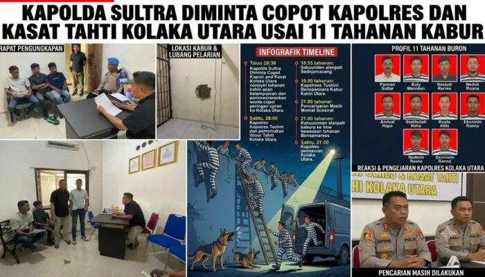 Kapolda Sultra Diminta Copot Kapolres dan Kasat Tahti Kolaka Utara Usai 11 Tahanan Kabur