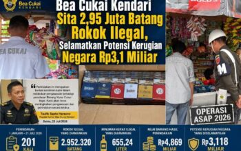 Bea Cukai Kendari Sita 2,95 Juta Batang Rokok Ilegal, Selamatkan Potensi Kerugian Negara Rp3,1 Miliar