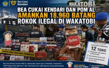 Bea Cukai Kendari dan POM AL Amankan 18.960 Batang Rokok Ilegal di Wakatobi