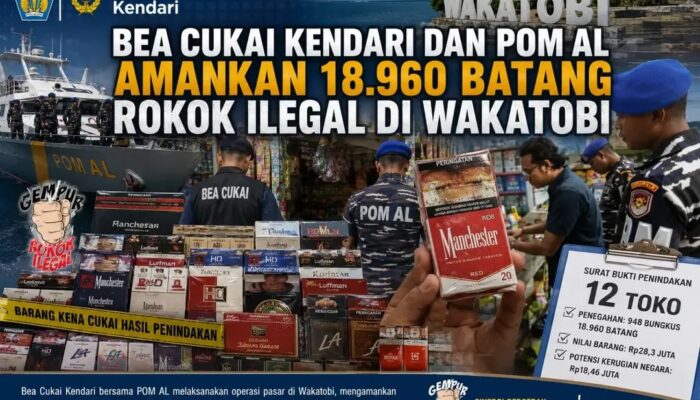 Bea Cukai Kendari dan POM AL Amankan 18.960 Batang Rokok Ilegal di Wakatobi