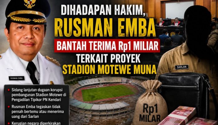 Dihadapan Hakim, Rusman Emba Bantah Terima Rp1 Miliar Terkait Proyek Stadion Motewe Muna