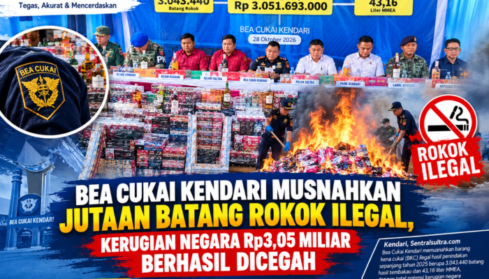 Bea Cukai Kendari Musnahkan Jutaan Batang Rokok Ilegal, Kerugian Negara Rp3,05 Miliar Berhasil Dicegah